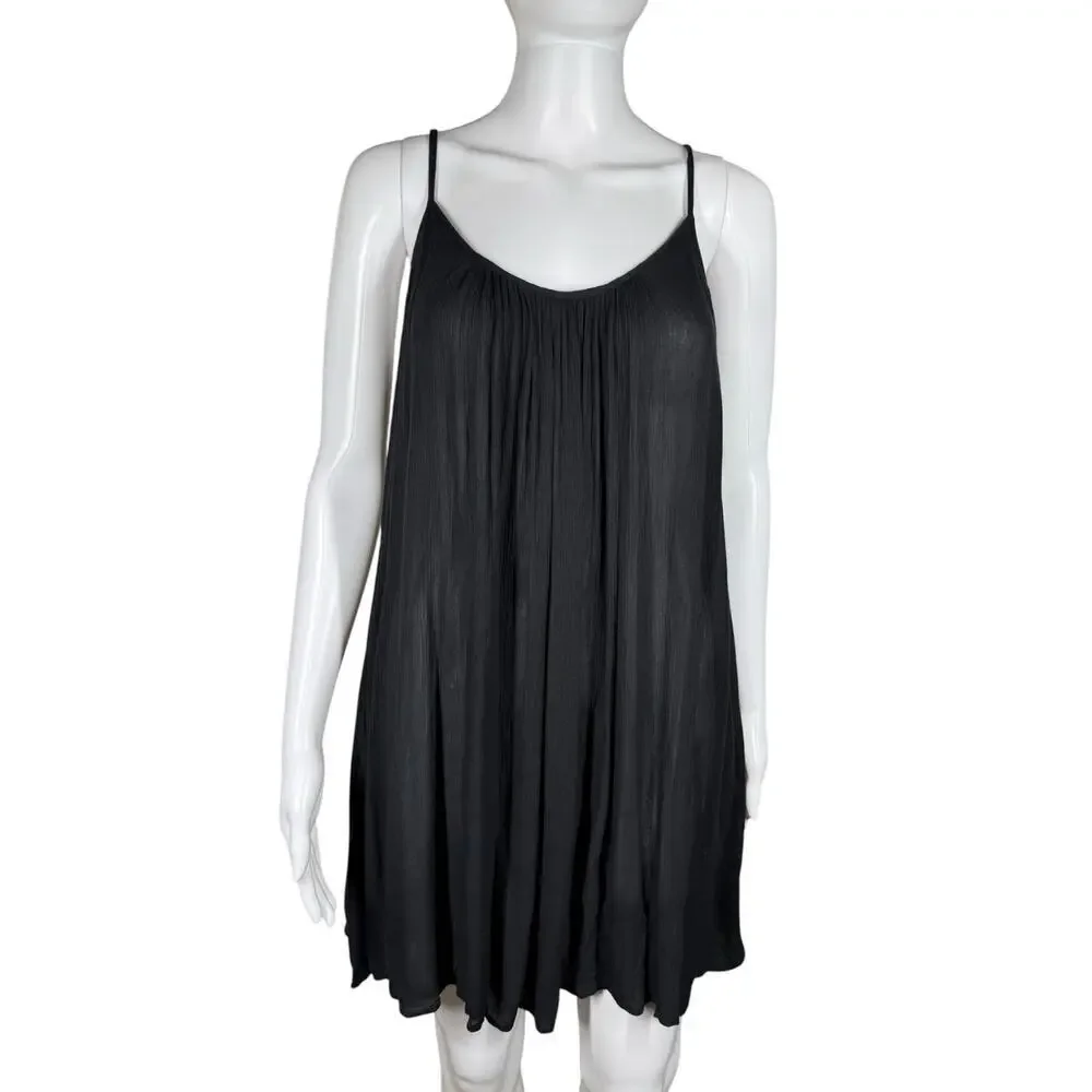 Nordstrom Elan Black Gauzy Strappy Swim Beach Cover Up Slip Dress Size Small